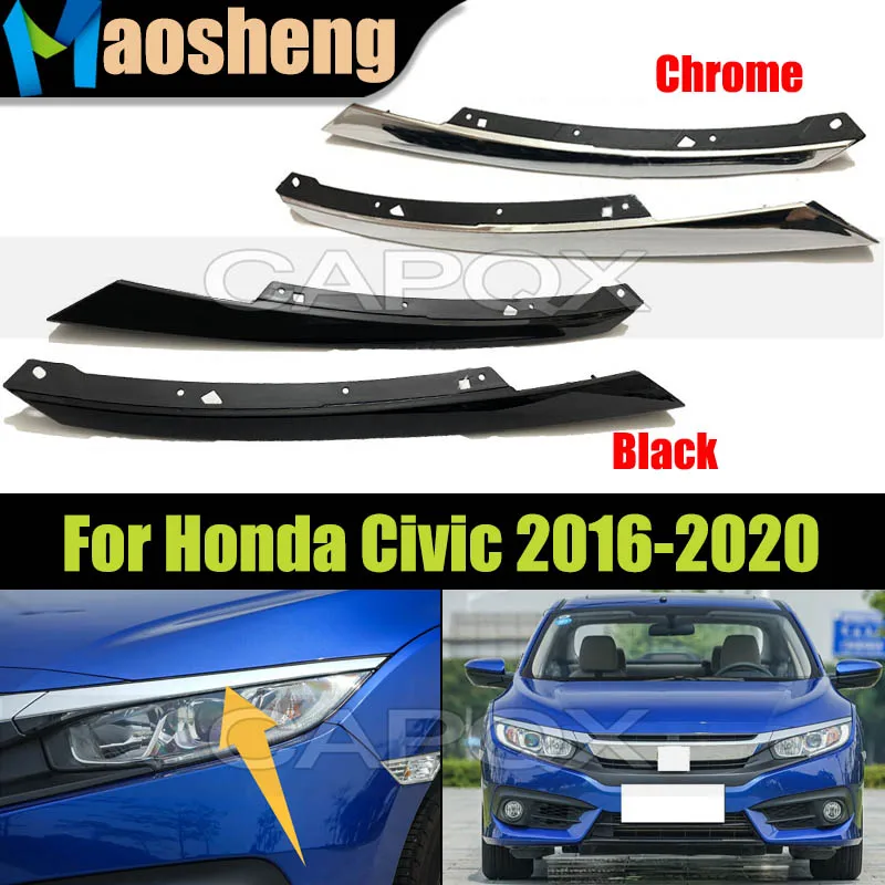

1Pair Chrome Or Black Headlamp Headlight Trim For Honda Civic 2016-2020 Head Lamp Headlight Stirp Trim