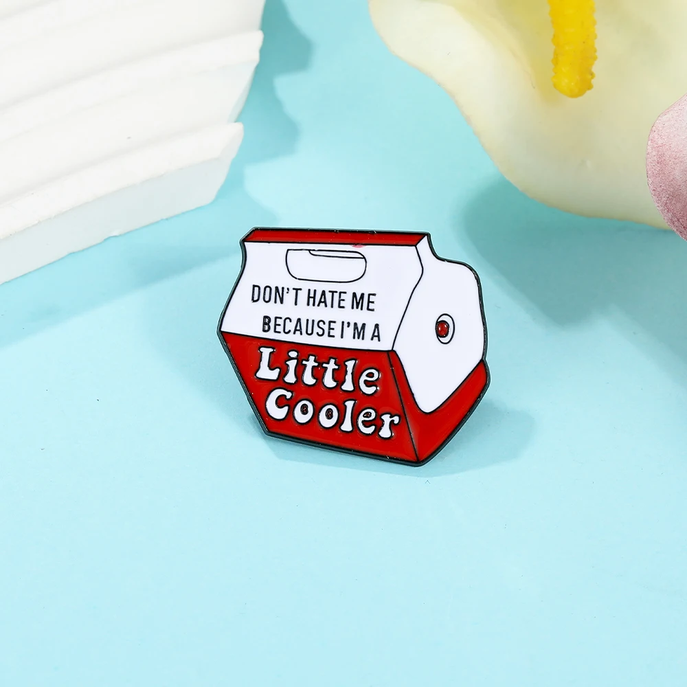 Women Don't Hate Me Because I'm A Little Cooler Letter Enamel Pins Girls Red Color Milk Carton Shaped Brooches