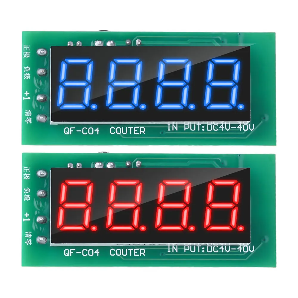 DC 4-40V 0-9999 Trigger Digital Counter Module Accumulator 4-Bit Red Blue 0.56In Digital Tube Display With Memory Function