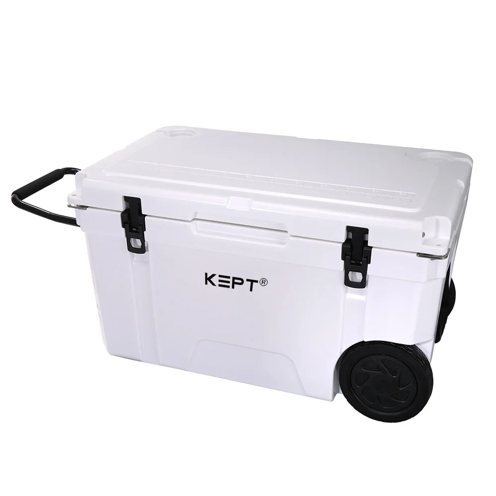 Wholesale 65qt Large LLDPE Hard Rotomolded Cooler with Wheels Portable PE Picnic Food Ice Chest for Wine Customizable Logo