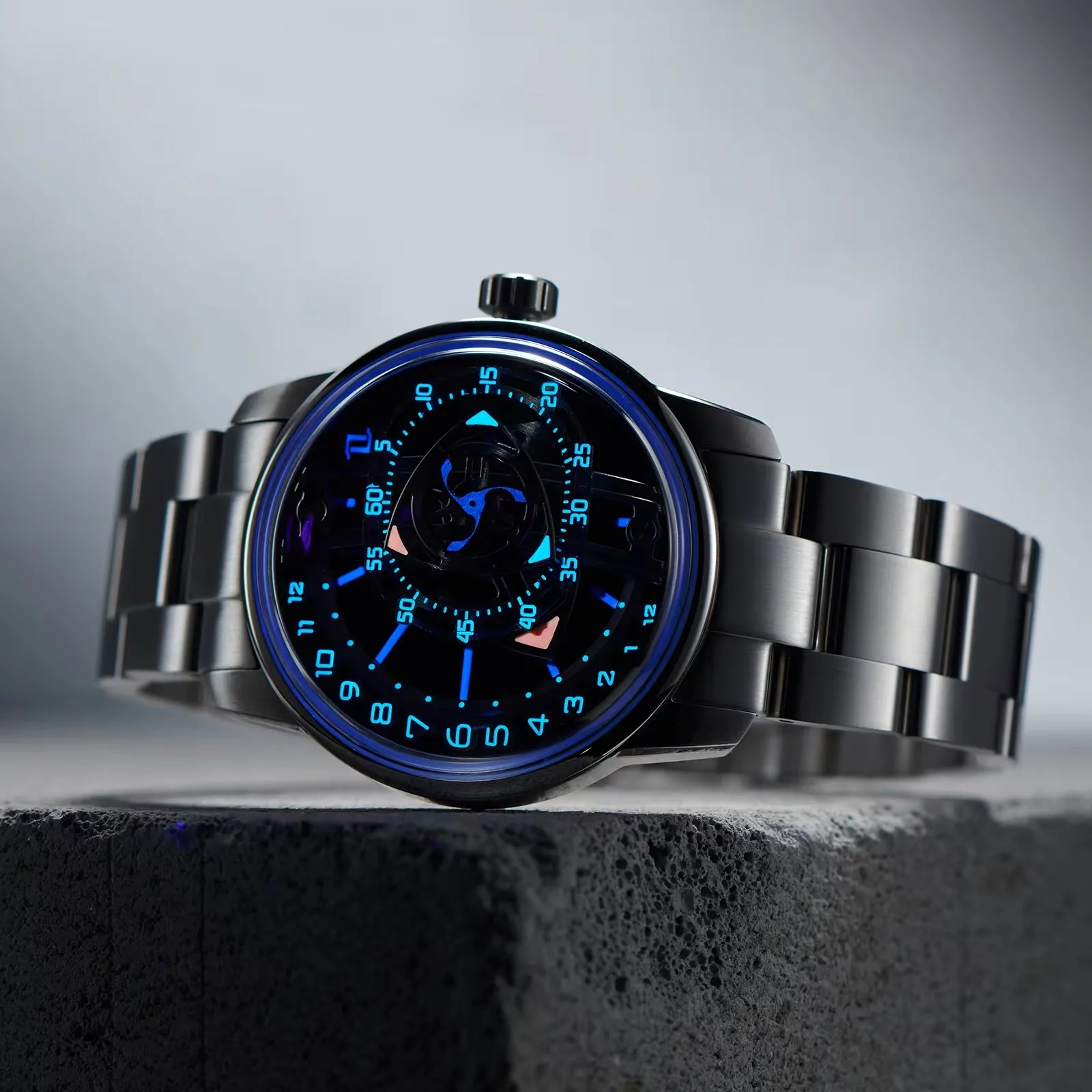 Мужские часы OBLVLO из нержавеющей стали 316L, автоматические механические водонепроницаемые часы с вращающимся двигателем и звездным ротором