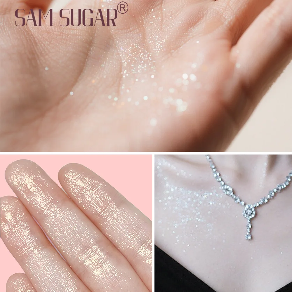 Pink Peach Shining Powder High Glitter Makeup For Face Body Collarbone Highlighting With Soft Puff Multi Use Cosmetic