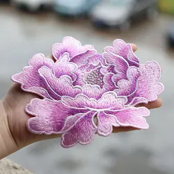 1 Piece 14.5*13cm Blue Pink Yellow Red Peony Embroidery Patch Applique Sew on Patch for Evening Dress Bag DIY Glue-free