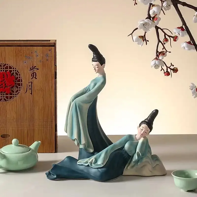 새로운 중국 스타일 창의적인 장식품 독점적인 풍성한 녹색 예술 장식품 고급 거실 테이블 장식 선물