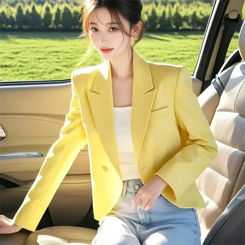 Milk Yellow Blazer casual small fragrant style Suit Jacket For Women Spring 2026 New Fashion Short Female Jacket With Lining Top