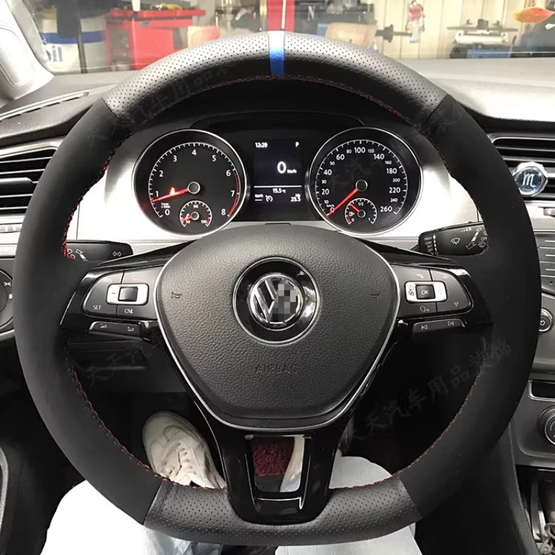 100% For Volkswagen VW Golf 7 Polo 5 Arteon Passat Tiguan 2013-2021 Hand-stitched Genuine Leather car steering wheel cover