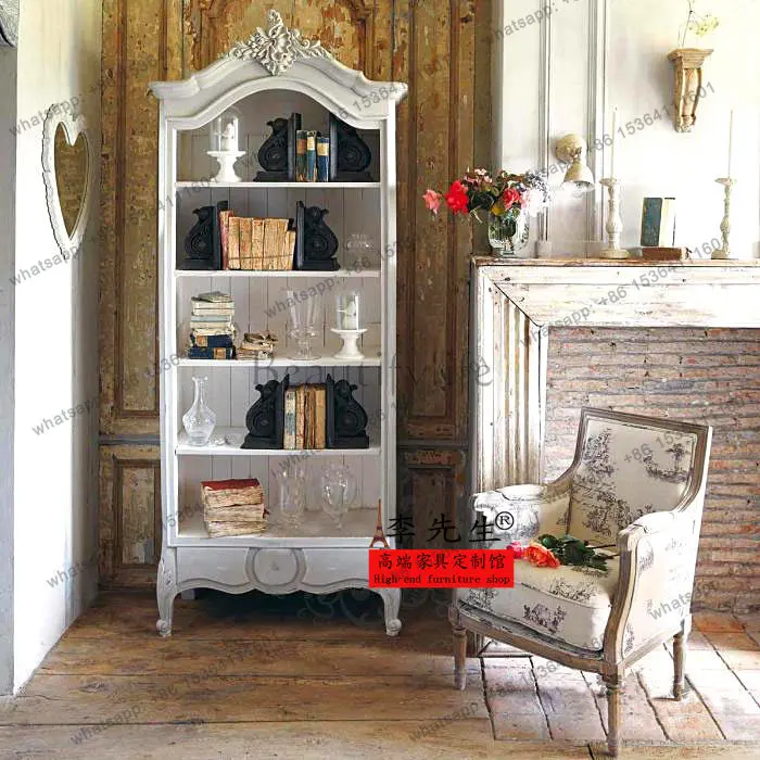 

Американский книжный шкаф из цельного дерева, французский деревенский дисплей, старый буфет, европейская резьба