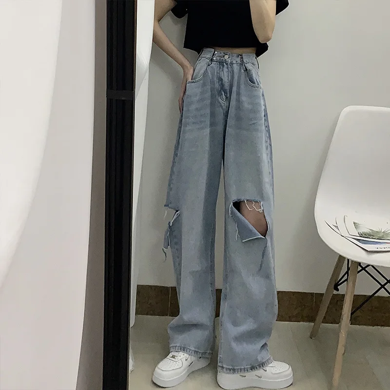 High Waist Draped Loose Women's Jeans Spring Autumn  New plus Size Student Straight Leg Long Pants Slimming Effect