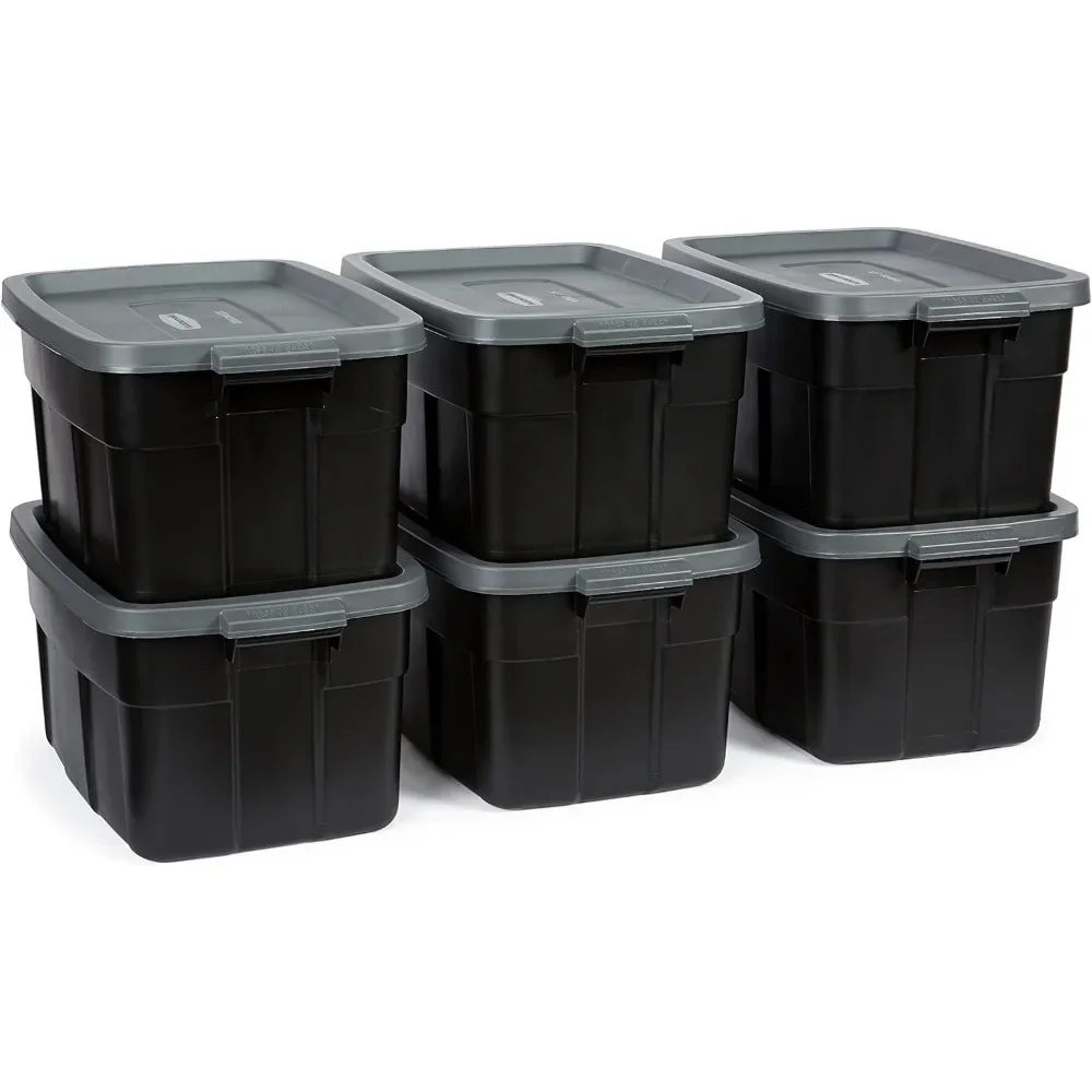 

Storage Box 14 Gallon Stackable Storage Container, with Tight Lid and Easy Carry Handle, Black & Cool Grey (6-Pack)