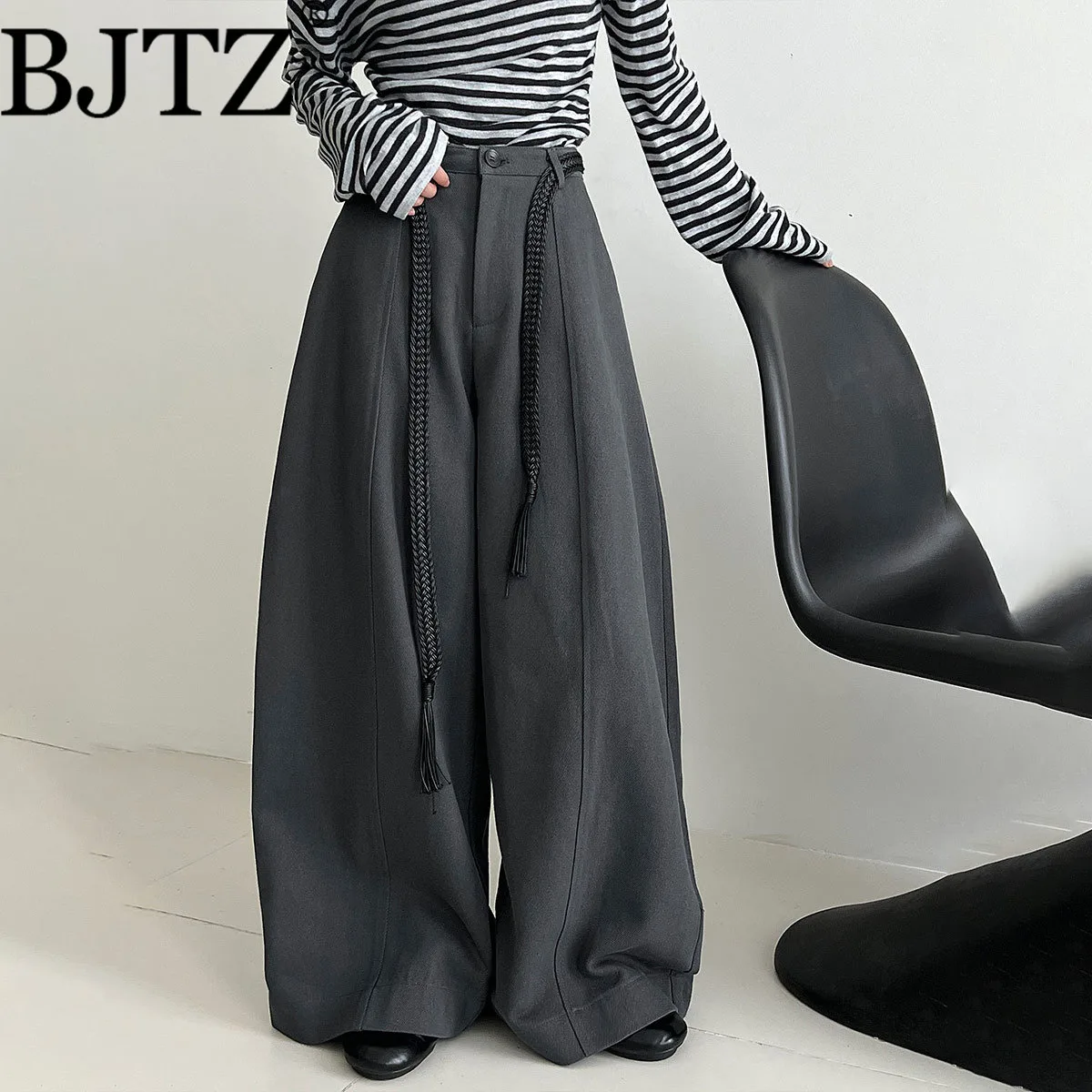

BJTZ женские свободные драпированные широкие брюки с поясом, свободные брюки, повседневные универсальные весенне-осенние 2026, Новое поступление