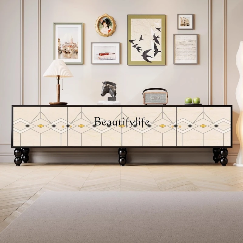 

French retro style solid wood painted TV cabinet floor-to-ceiling living room storage locker integrated