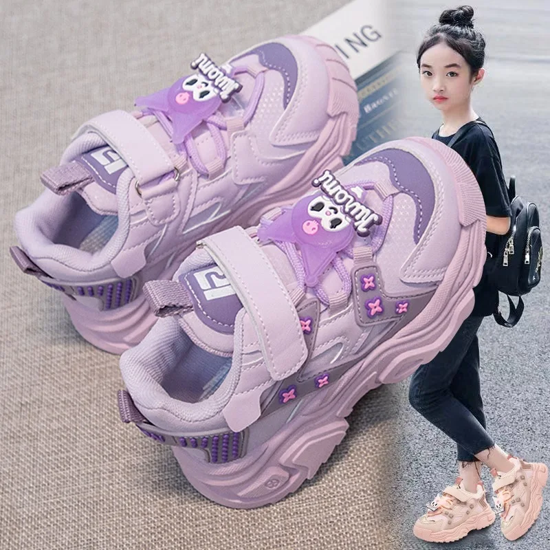 

Детские кроссовки Sanrio Kuromi 2026: весенне-осенние, новые, нескользящие, на толстой подошве, сетчатые, повседневные, для активного отдыха и бега