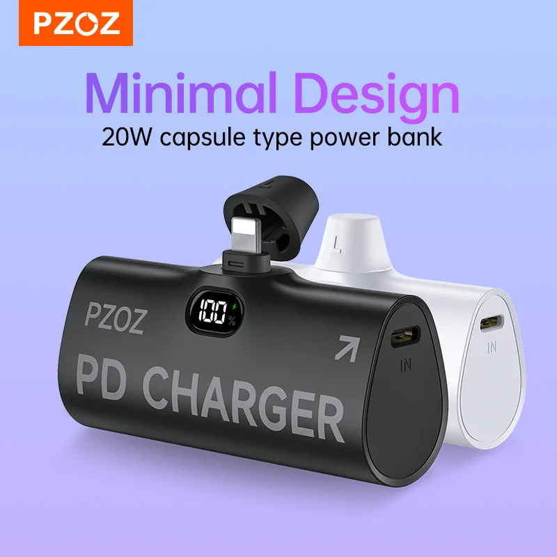 

PZOZ 5000mah Power Bank PD Fast Charging Powerbank External Battery For iPhone 15 14 13 12 Plus Pro Max iWatch Wireless Charger