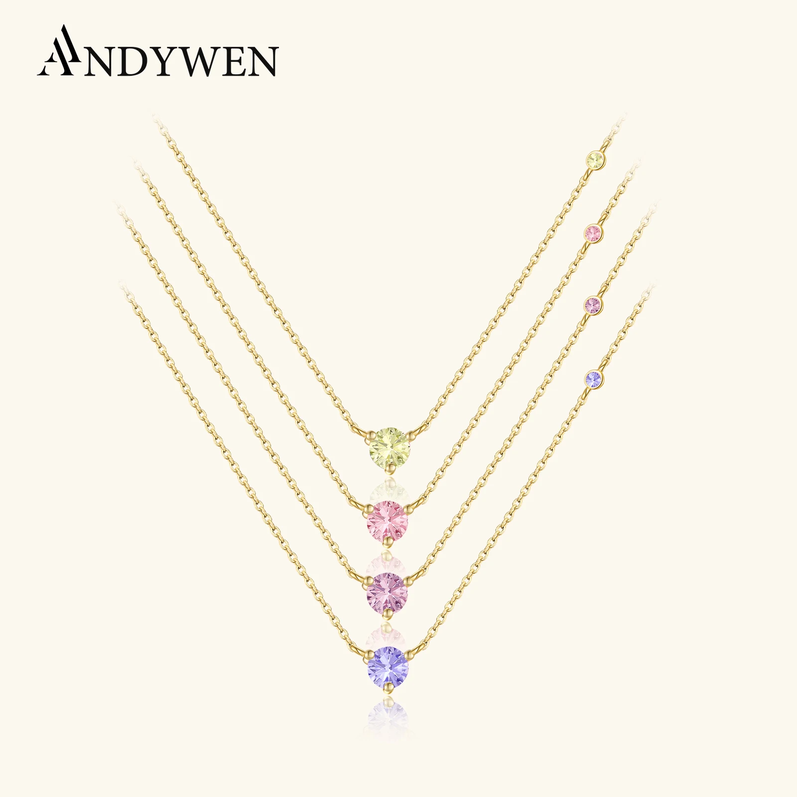 

ANDYWEN Winter 925 Sterling Silver Gold Lavender Rhodolite Zircon Charm Pendant Long Chain Necklace 2021 Wedding Jewelry Gift
