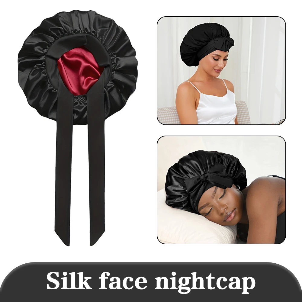 Chapéu de dormir de seda feminino alta elástica elástica gorro de cetim com decotação de arco elegante noite chapéu de sono