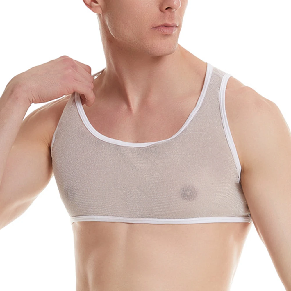 

Mesh Tank Top For Men Sleeveless Muscle Builder See Through Style U Neck Crop Top Undershirt For Sports Enthusiasts