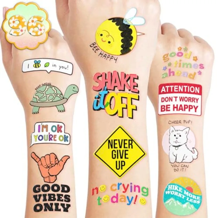 

96PCS Motivational Pre-Cut Temporary Tattoos - Inspirational Quote Tattoos for Women, Adults, Teens, and - Birthday Party Favor