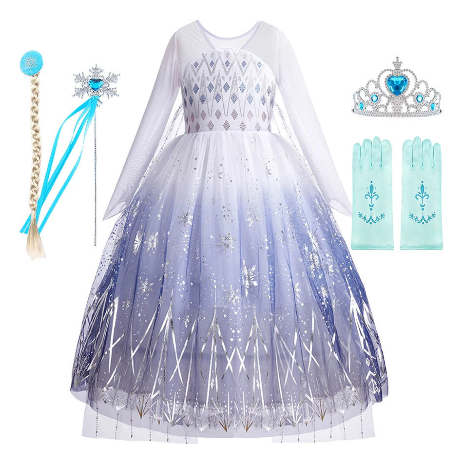 Children Snow Queen Clothes Girls Elsa Birthday Layered Clothing Kids Party Christmas Cosplay Dresses Girls Performance Dresses