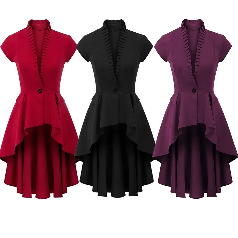 

Women's Vintage Formal Short Sleeve Jacket Medieval Retro Gothic Tuxedo Elegant Luxury Blue Ruffle Neckline Performance Costume