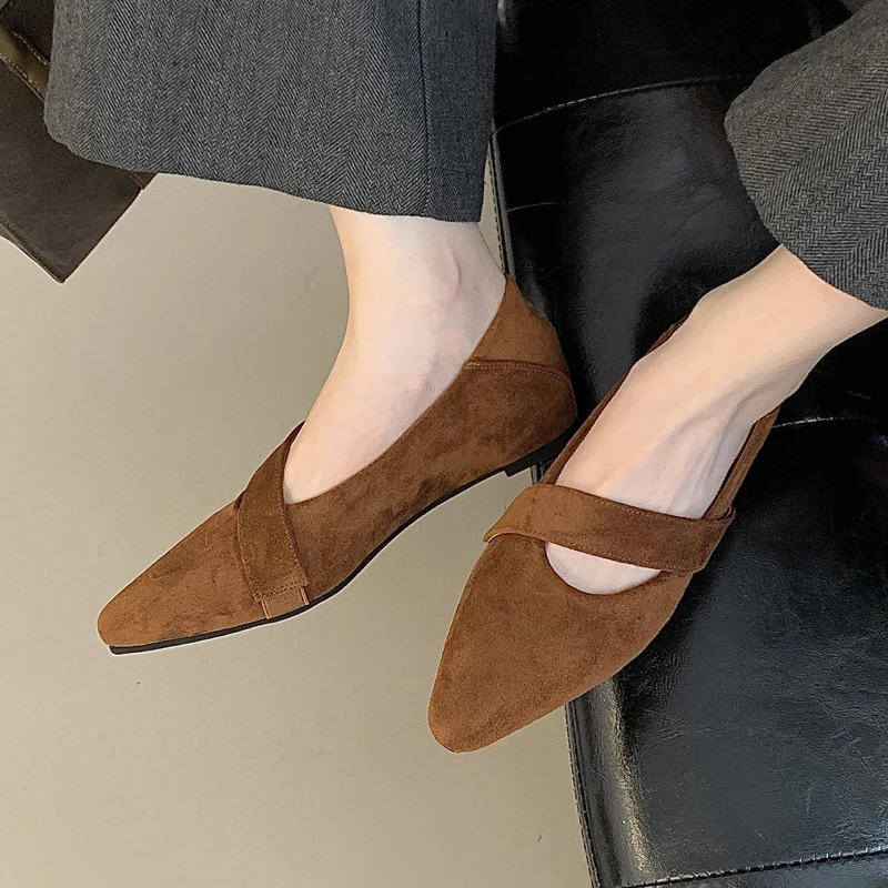 

elevator shoes Woman low Heels Slides flock Shallow loafer fashion slip on pointed Toe wedges Shoes office pumps sandalias mujer