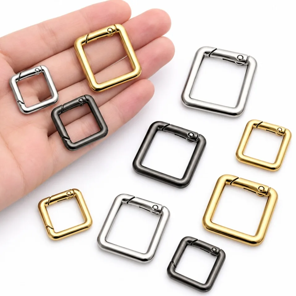 2pcs Zinc alloy Square Spring Gate O Ring Openable Leather Bag Handbag Belt Strap Buckle Connect Keyring Pendant Key Chain