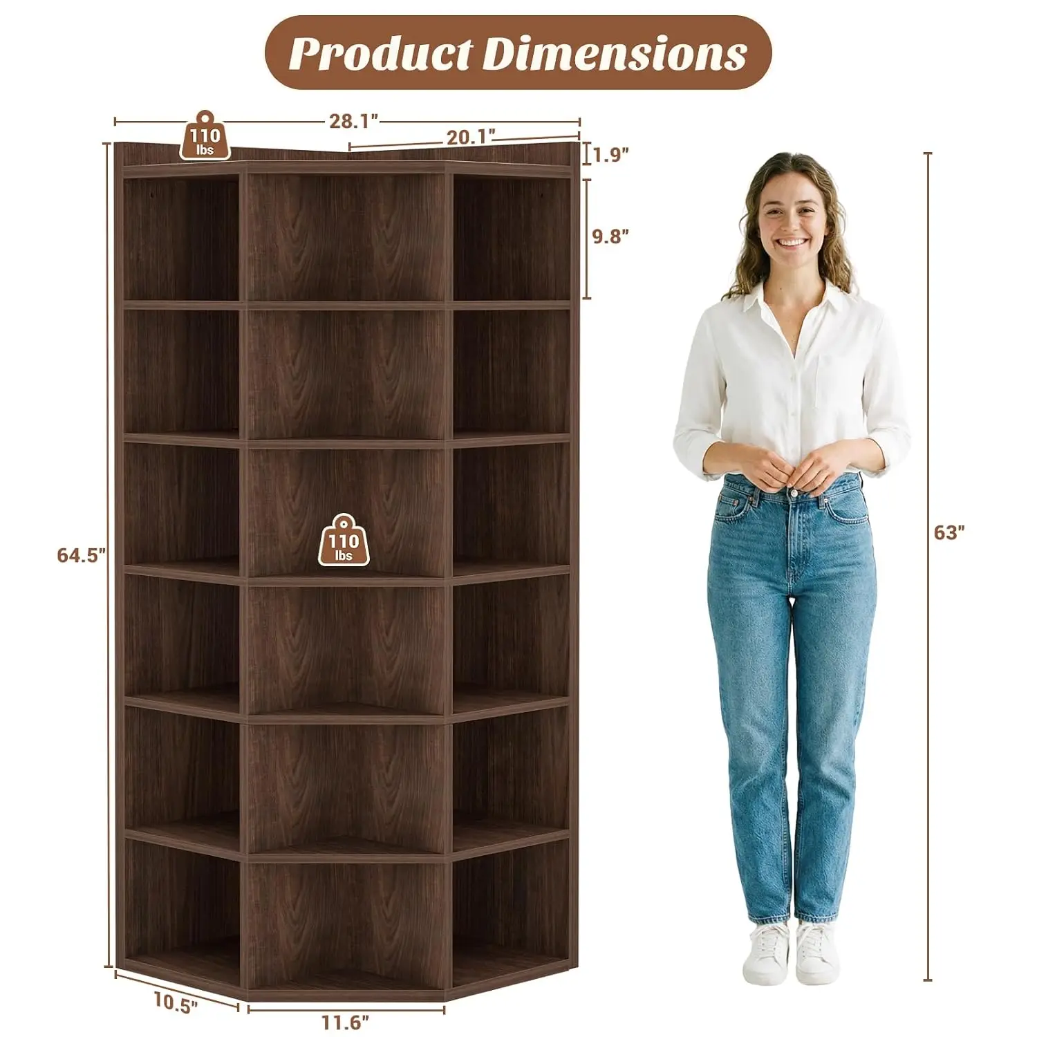 7-Tier Corner Cube Bookshelf With Charging Station, Living Room Storage Organizer, Wooden Corner Cabinet, Customized
