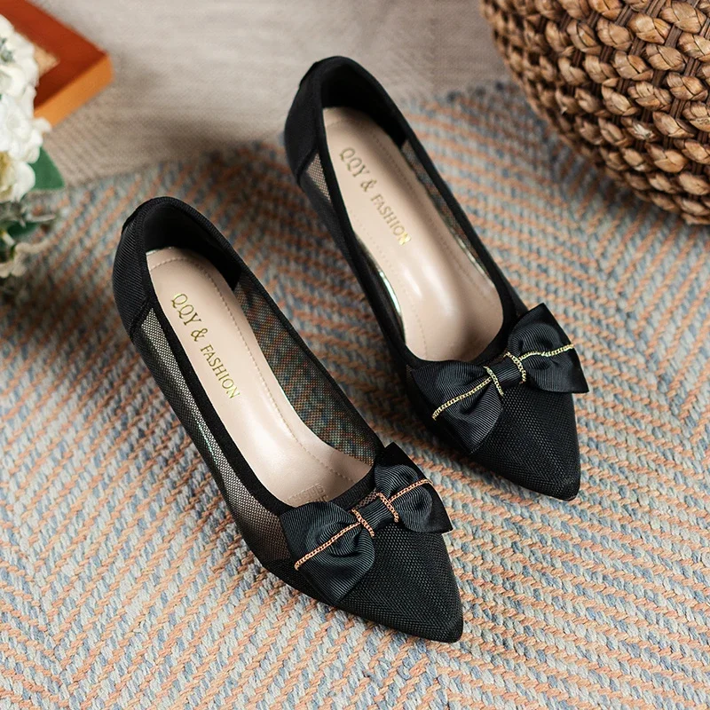 Women's Black Mesh Pumps with Heels, The Ideal Choice for Summer Fashion and Comfort Mary Jane Shoes  Botines Mujer Con Tacon