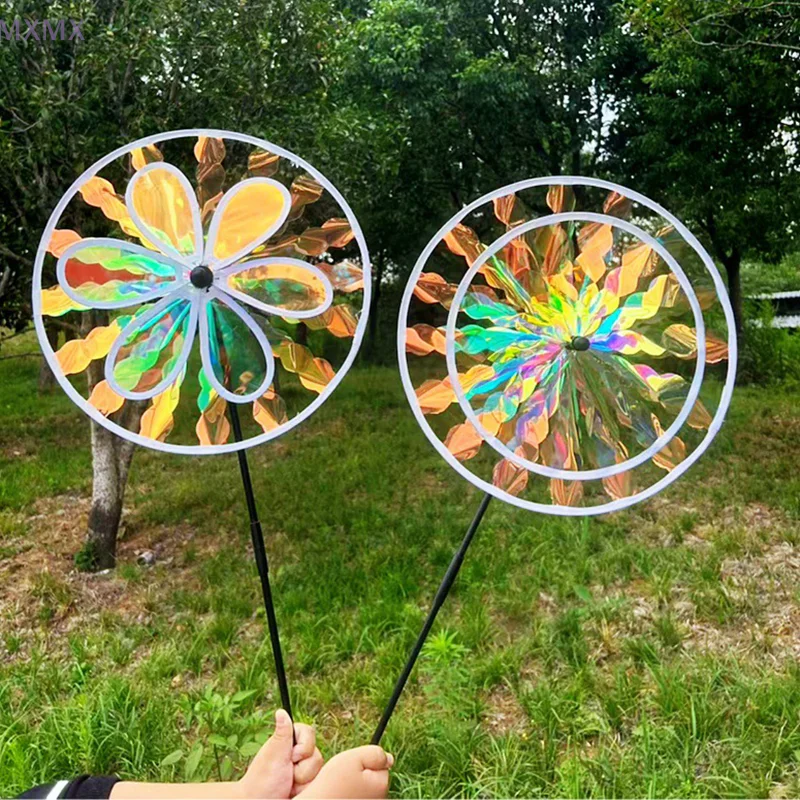 Colorful Lasers Dazzling Sunflower Windmill Large Double-layer Grandient Wind Spinner Kids Toys Outdoor Garden Lawn Yard Decor