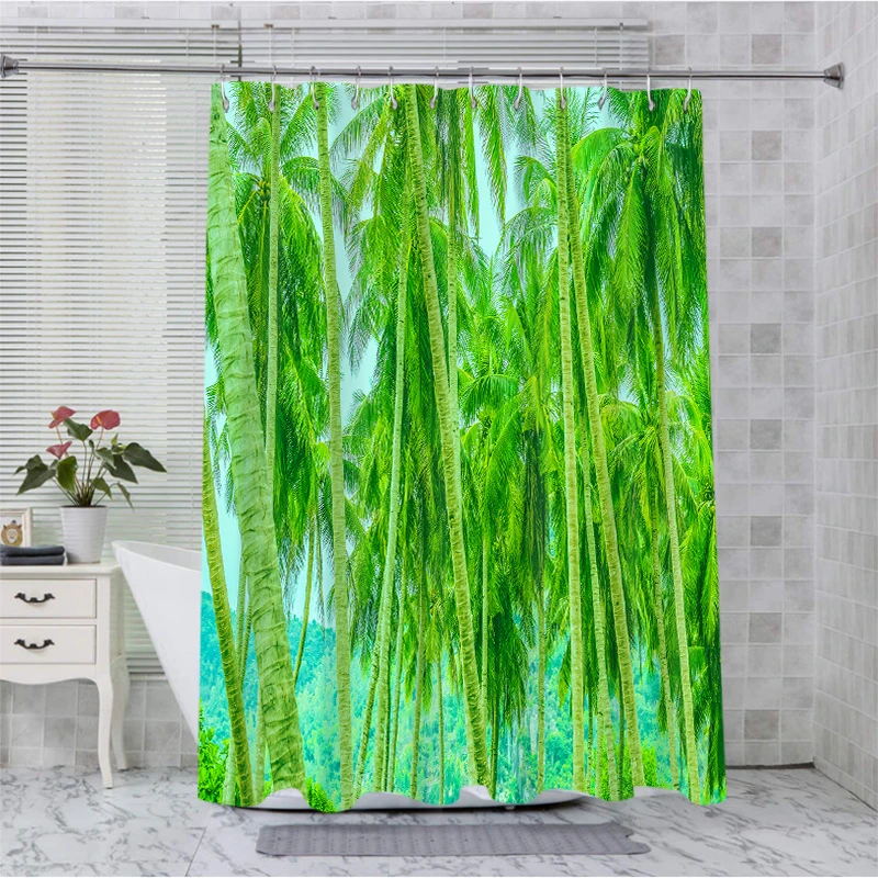 Tropical Plant Curtain  Bathroom  Shower Curtain Waterproof fabric bathroom Curtain With 12 Hooks Fishes Home Deco Free Ship