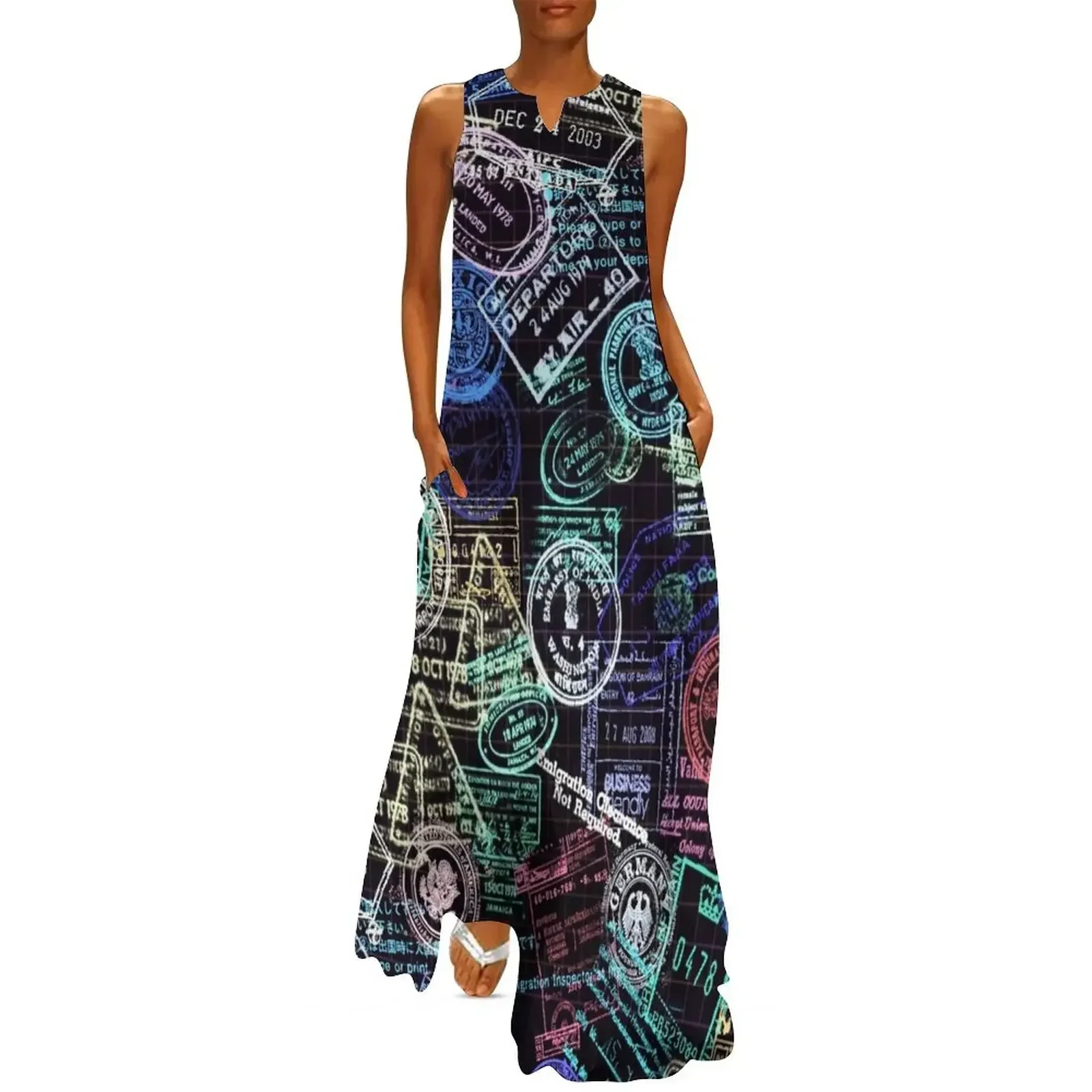 

Passport Stamps Long Dress long dress women summer loose women's dress women's clothing korea stylish summer dresses