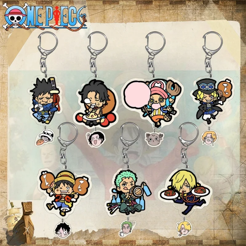 Kawaii ONE Cartoon PIECE Luffy Keychain  Action Anime Figures Usopp Zoro Chopper Nami Robin Toys Key Ring Pandent Children Gifts