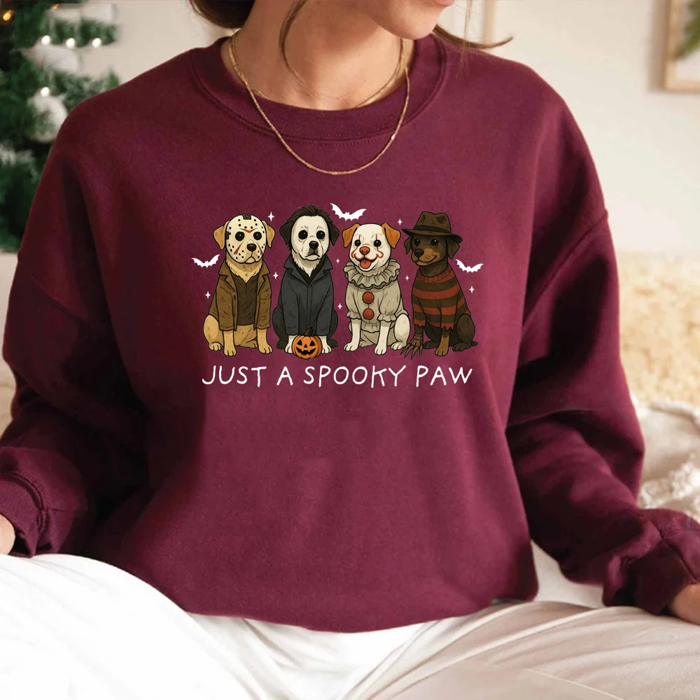 Just A Spooky Paw Sweatshirt Fun Halloween Dog Graphic Hoodies Unisex Long Sleeve Sweatshirts Halloween Horror Dog Hoodie Tops