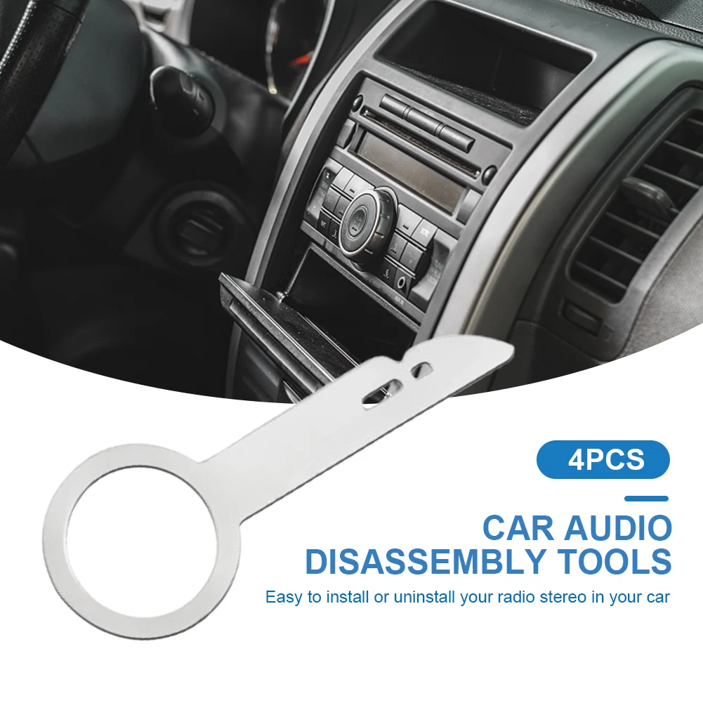 4 szt. Kluczy do demontażu radia samochodowego, narzędzie do usuwania audio, klucze ze stali nierdzewnej do radia samochodowego, klucze do demontażu radia Ford