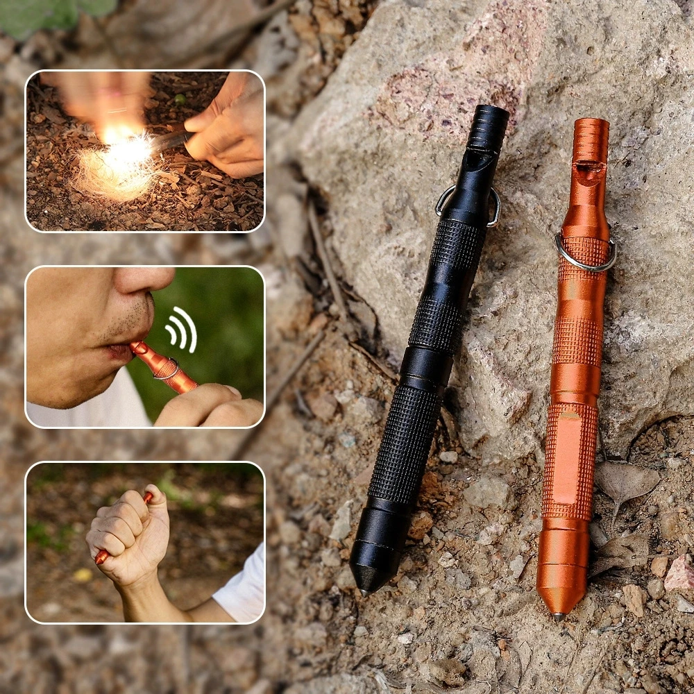Multi Functional High-frequency Survival Whistle Outdoor Emergency Equipment Flint Magnesium Rod Metal Tactical Pen