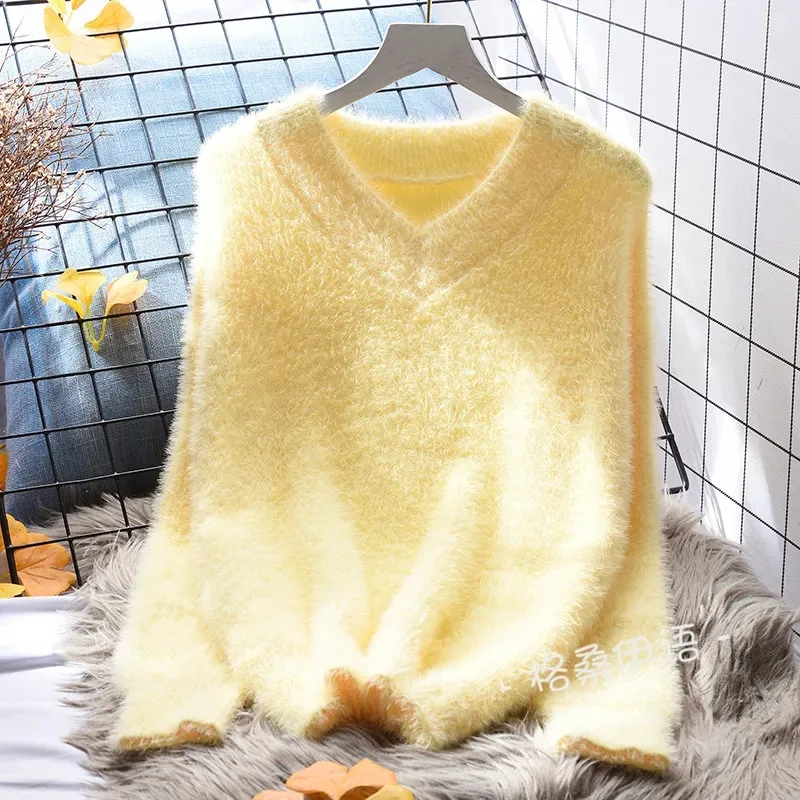 

Pullover Sweater Female Autumn And Winter Students Ladies Jacket Slim Sweater Tops Fashion Short Imitation Mink Cashmere