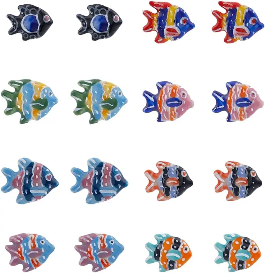 

8Colors 16Pcs Fish Ceramic Beads Porcelain Fish Spacer Beads Ocean Animal Bead Hawaii Summer Loose Bead for Jewelry Making