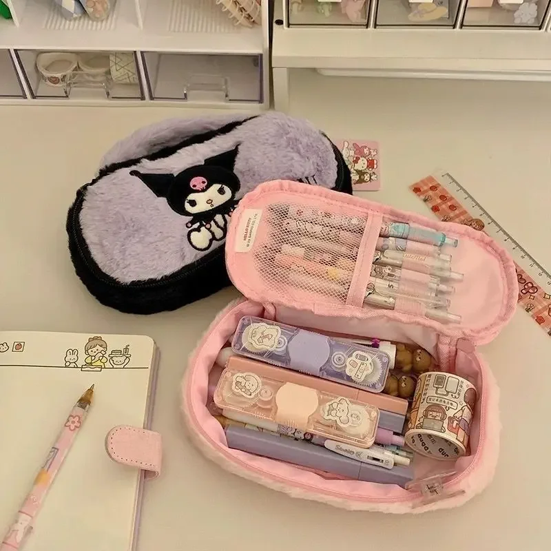 Estuche para lápices Kuromi, organizador de papelería de gran capacidad estético de alto valor para almacenamiento de brochas de maquillaje escolar, bolsa de cosméticos bonita