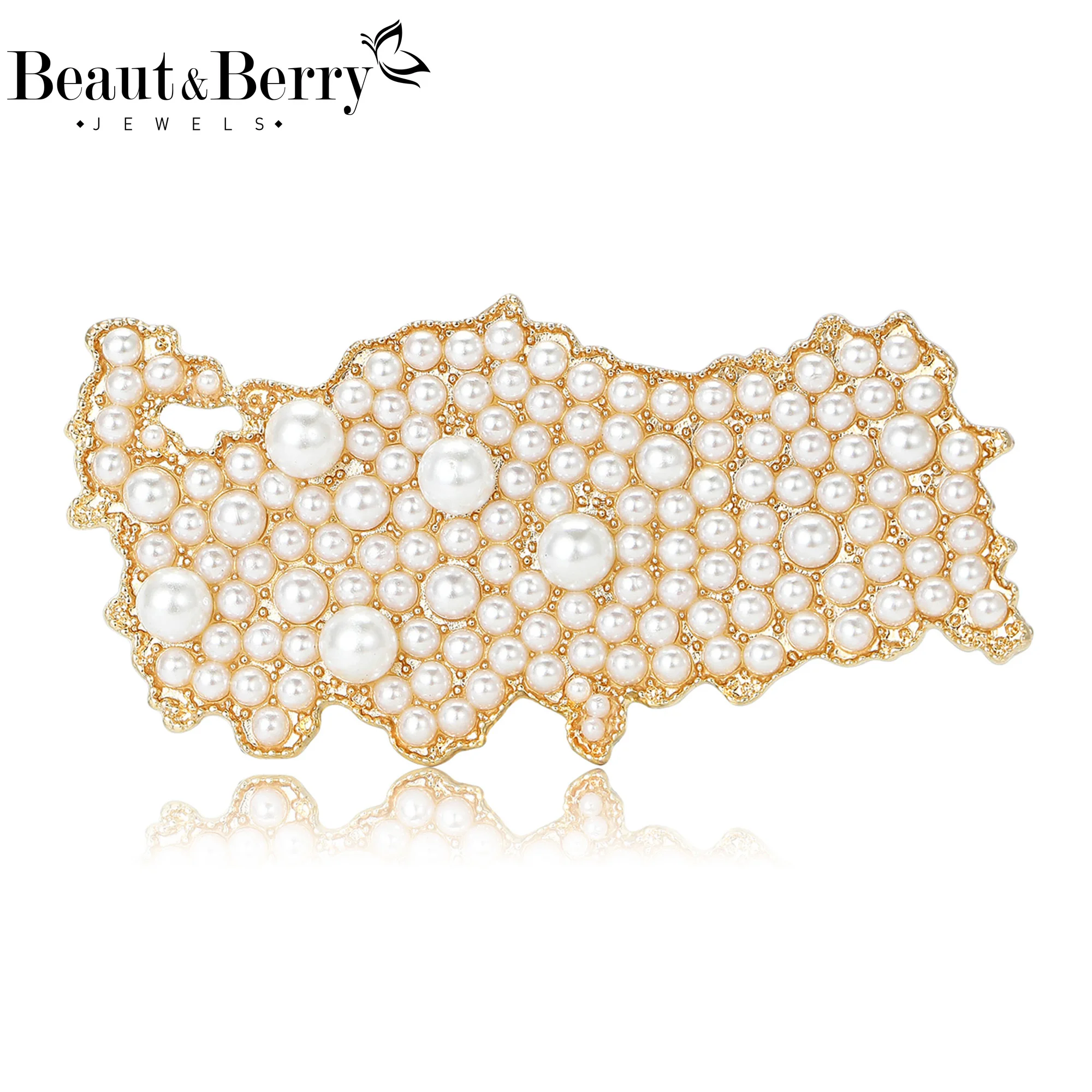 Beaut&Berry Luxury Pearl Turkey Map Brooches for Women Unisex Creative Pins Can Be Wear As Necklace Jewellery Accessories Gifts