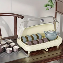 Tea set storage box with lid, dustproof, transparent tea table, tea cup sorting and storage, Kung Fu tea pot storage rack