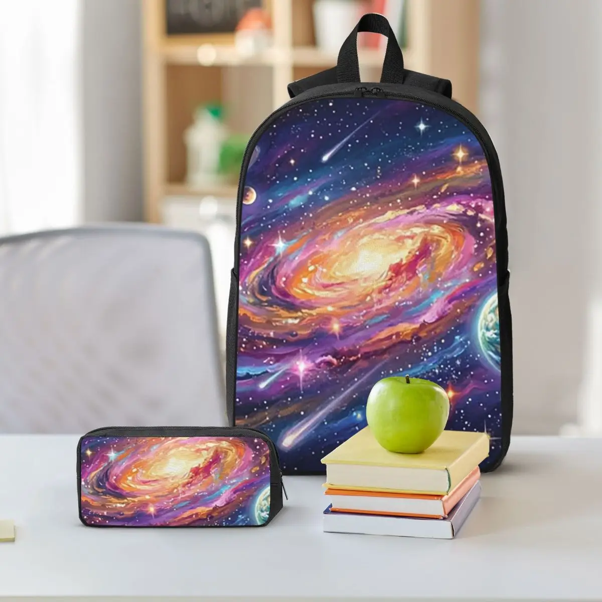 Planet Space In Solar System Backpack Student BookBag School Bag Shoulder Bags 3ps Insulated Lunch Bag Pencil Case