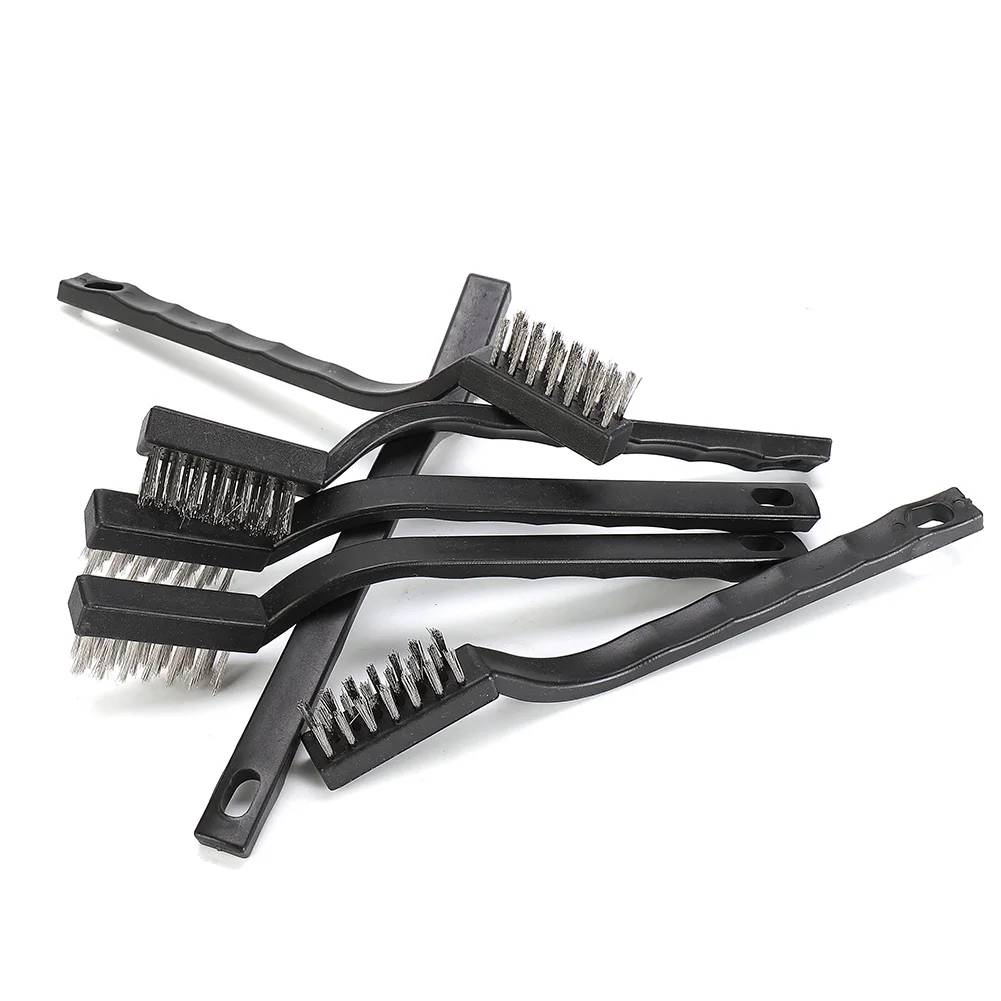 Stainless Steel Wire Brush Set Of 6 Small Hand Scrub Brushes For Cleaning Rust Metal Parts And Machinery 5.1 Inch
