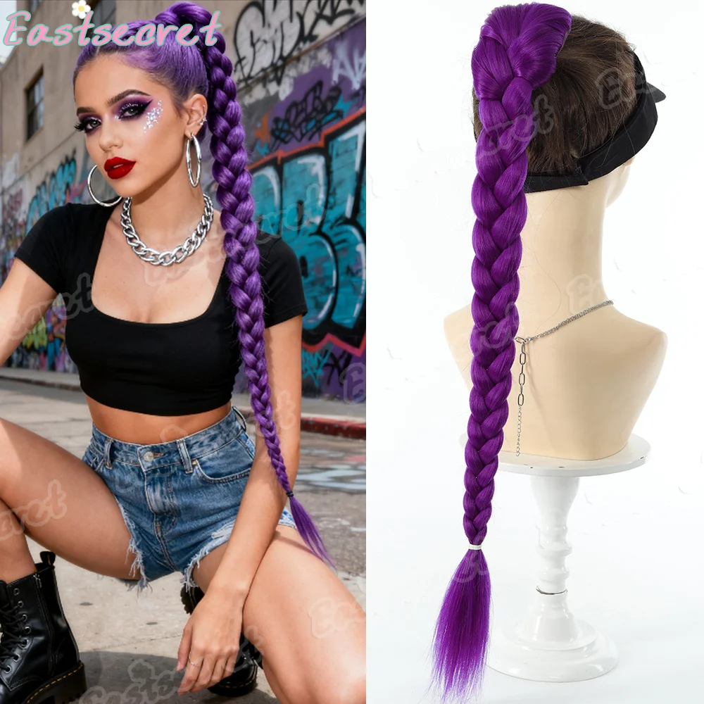 EAST Cosplay Wigs With Purple 26-Inch Long Cut Ponytail, Heat-Resistant Synthetic Fiber Halloween Wig For