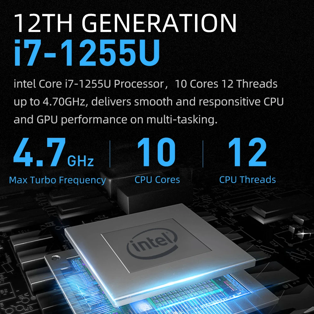 คอมพิวเตอร์ขนาดเล็กสำนักงานรุ่น12/13th Intel Core i7-1355U i5-1335U 2x DDR4 M.2 NVMe SSD 4K UHD 2.4/5.0g WiFi BT4.0 Windows 11