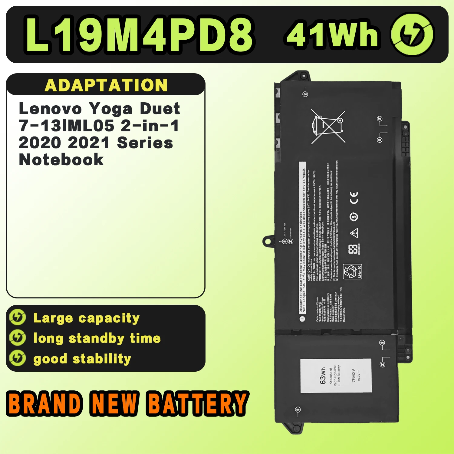 SAT L19M4PD8 New Laptop Batteries Replacement For LENOVO ThinkPad Yoga Duet IML 2020 2021 L19C4PD8 7.68V-41Wh-5410mAh