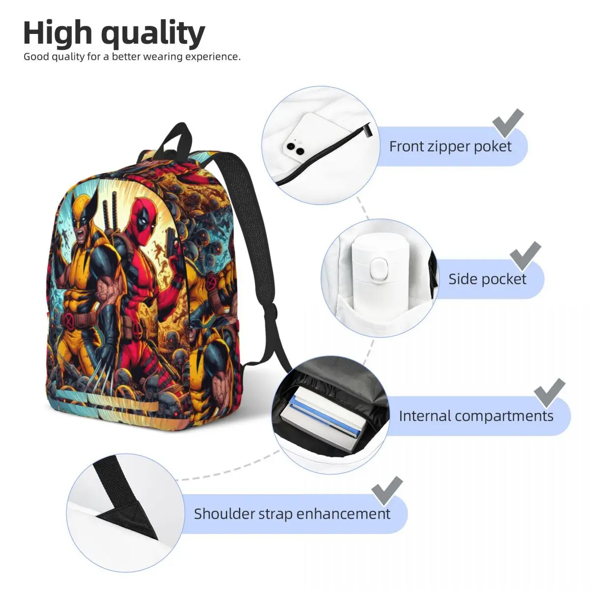 Custom Deadpool And Wolverine Walpaper Canvas Backpack for Men Women Water Resistant College School Bag Printing Bookbags