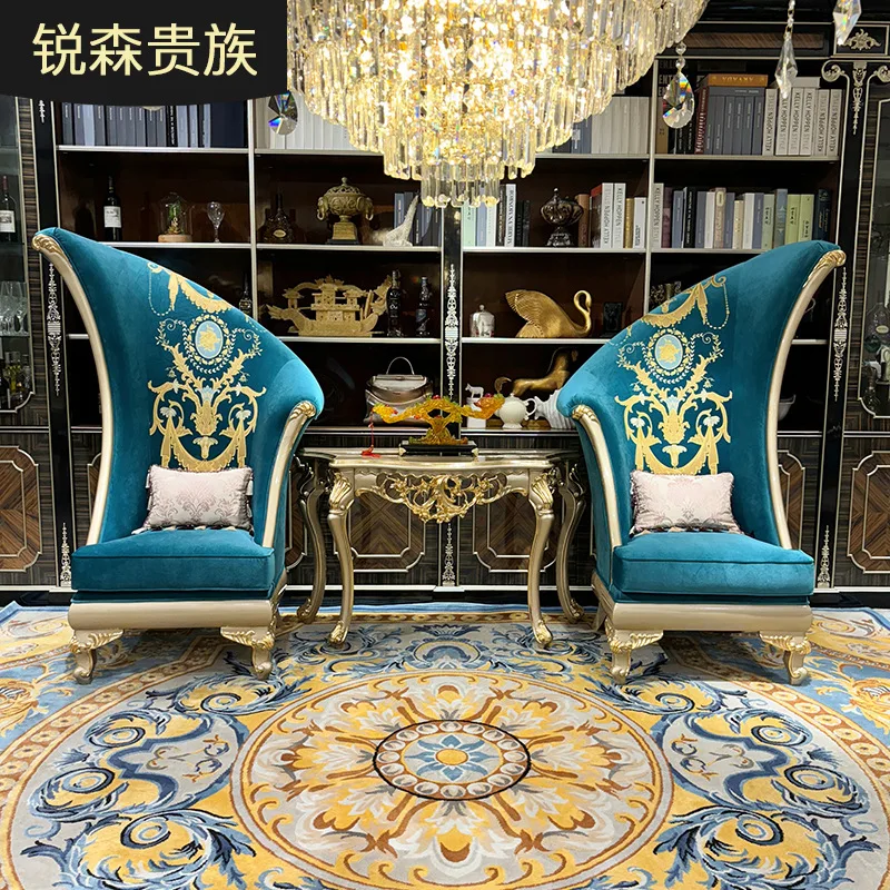 French solid wood lounge chair European fabric cross-body modeling chair Palace sales office hotel club image chair