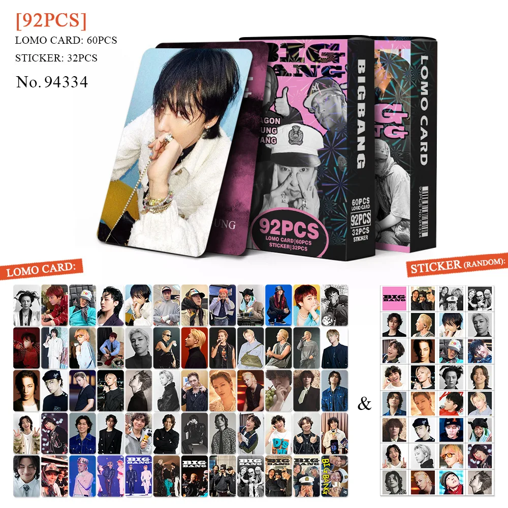 60+32pcs/G-Dragon Photo Card, Star Sticker Postcard, Fan Collection Card