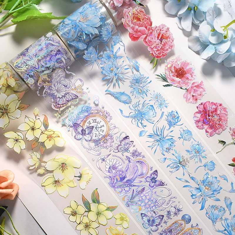 OOJIA 2m/Roll PET Tape Washi Masking Tapes Flowers Scenery Rose Journal Planner Japanese Adhesive DIY Sticker Diary Scrapbooking