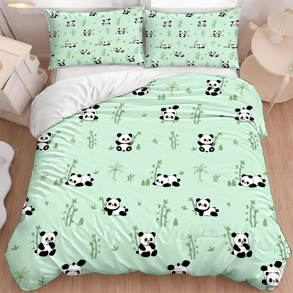 3Pc Cute Panda Print Duvet Cover Set, Three-Piece Bedding Set (1*Duvet Cover + 2*Pillowcases), Suitable for All Seasons, Machine Washable, Hidden Zipper Design, Suitable for Home, Dorm, Master Bedroom, Guest Room, Large Double Bed Cover Bedding Set, Fresh Cartoon Panda Pattern, Soft, Skin-Friendly, Breathable, Cross-Border Bestseller Bedding, Cute Panda Bed Companion, High-Quality Three-Piece Bedding Set, Suitable for Multiple Scenarios, Essential for Comfortable Sleep, Comfortable Bedding for Multiple Settings