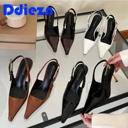 2024 Women Shoes Pumps Fashion Spring Pointed Toe Female Footwear Summer Shallow Slingbacks Sandals Ladies High Heels Shoes